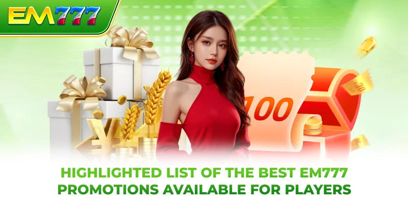 Highlighted list of the best EM777 promotions available for players